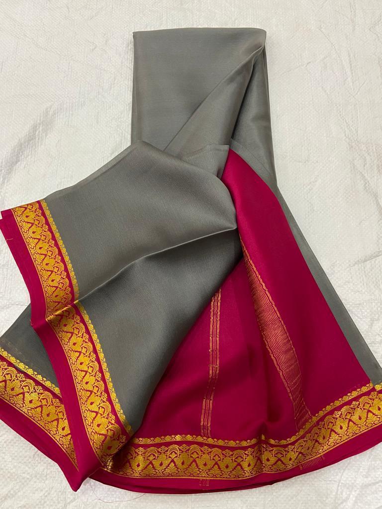 Grey Pure Mysore crepe silk sarees