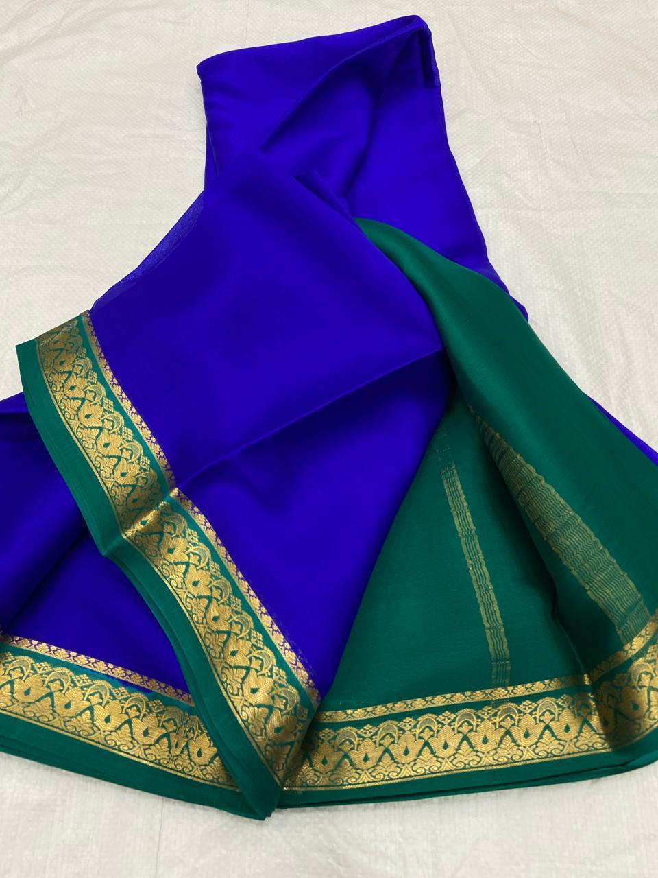 Royal blue Pure Mysore crepe silk sarees