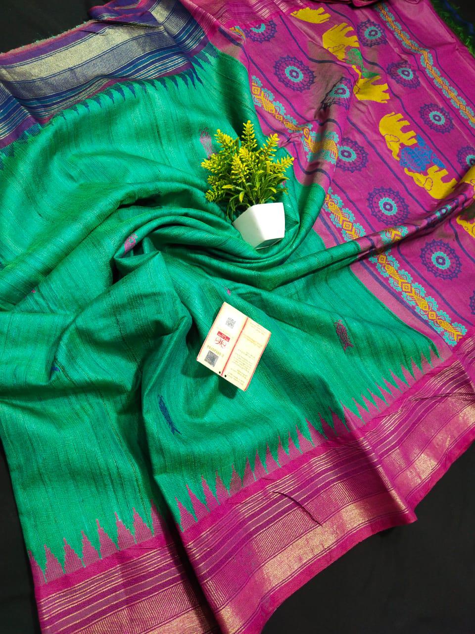 Green pure desi tussar silk sarees