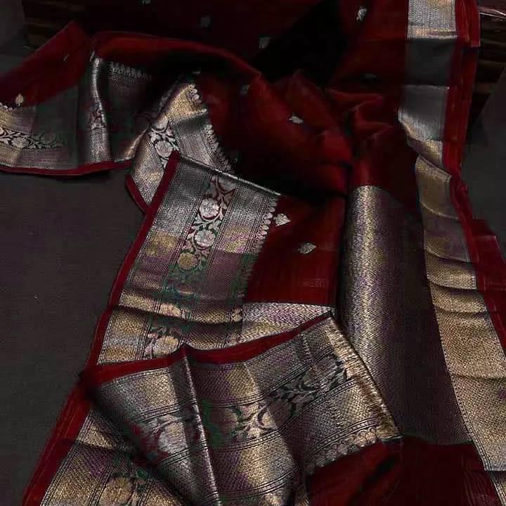 Maroon Banarasi kora organza sarees