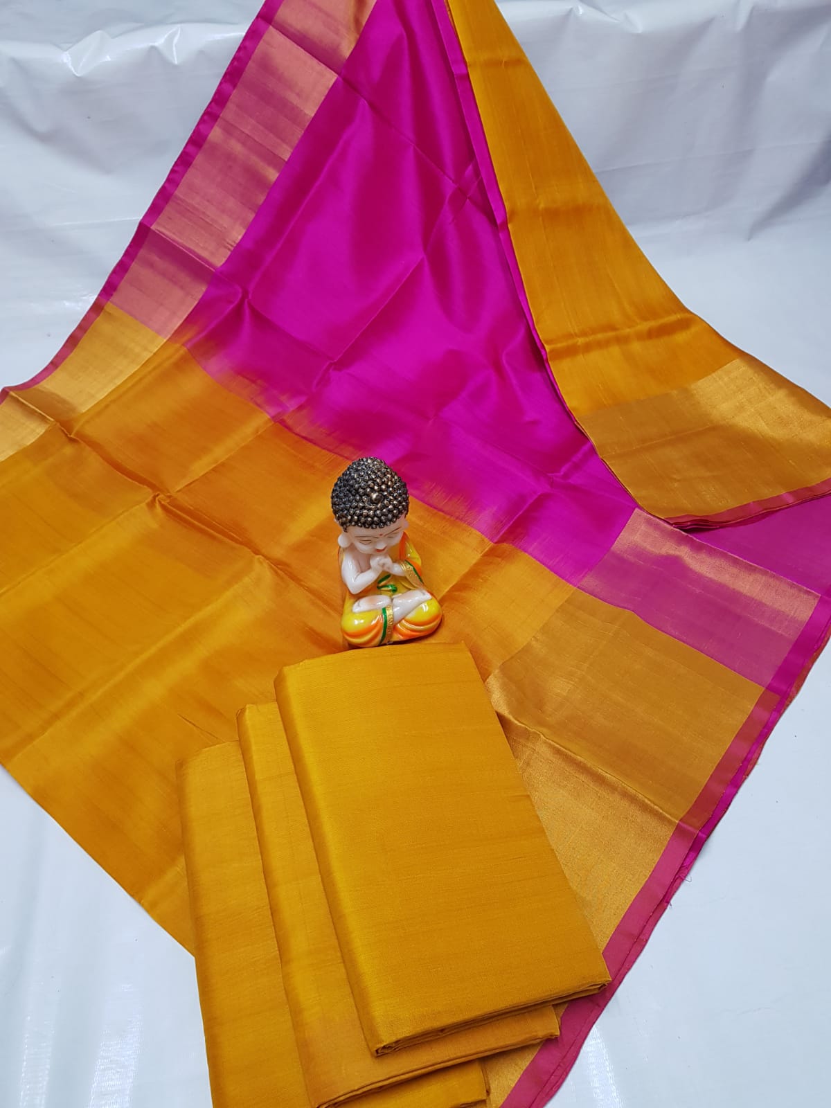 Yellow and pink Uppada big border sarees