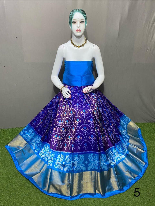 Navy blue Pure pochampally ikkat silk lehenga