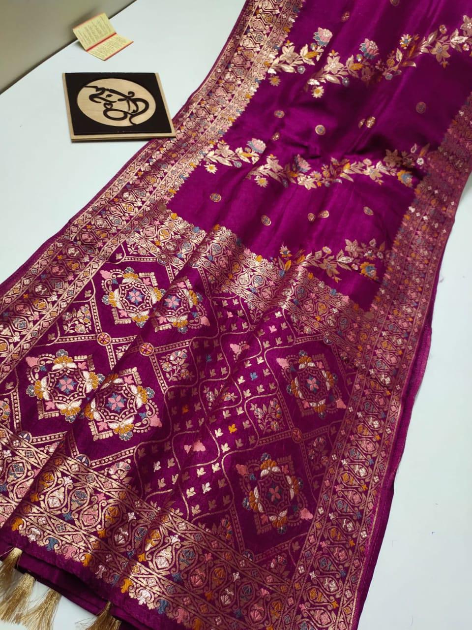 Wine handloom Banarasi semi georgette silk sarees