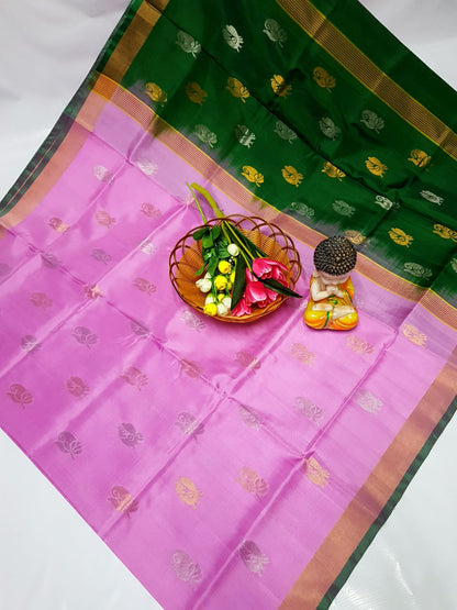 Light pink handloom Uppada silk sarees with small border