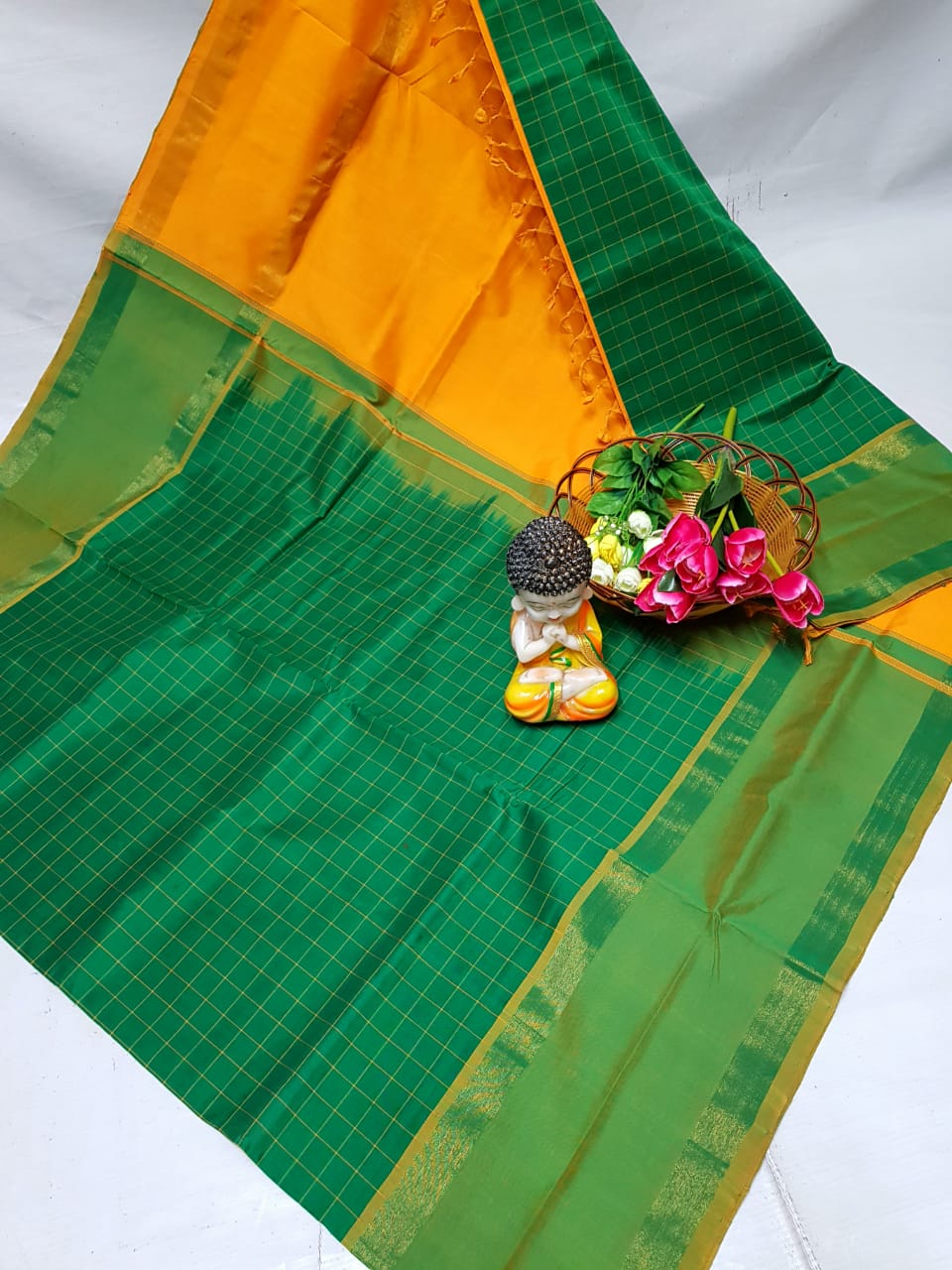 Green Tripura silk mahanati checks sarees