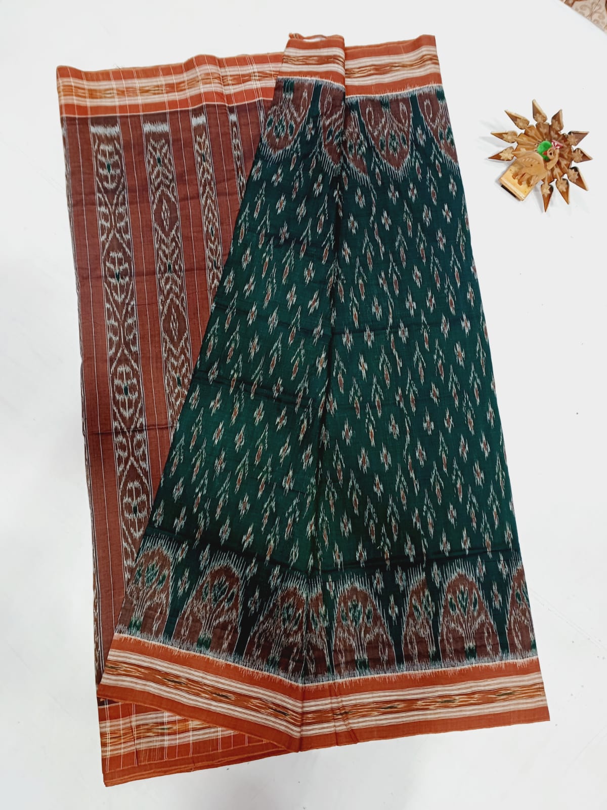 Dark green ikkat mercerised Cotton sarees