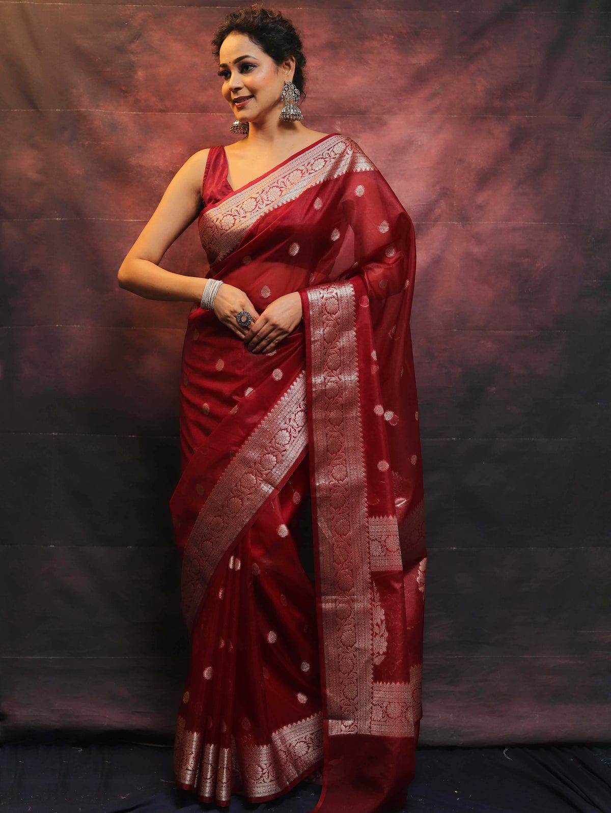 Maroon Banarasi organza silk sarees