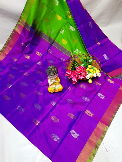 Purple handloom Uppada silk sarees with small border