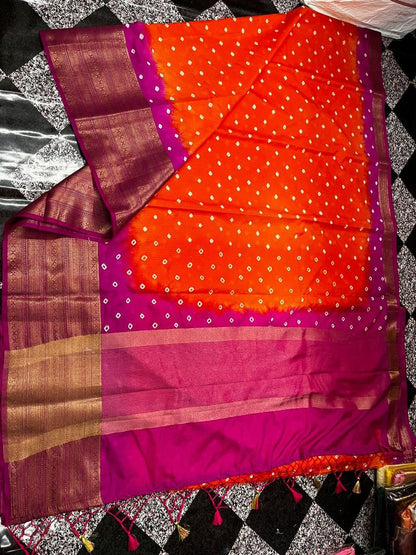 Orange Banarasi muga silk sarees