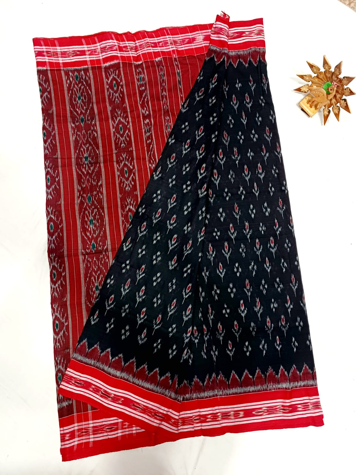 Black with red ikkat mercerised Cotton sarees