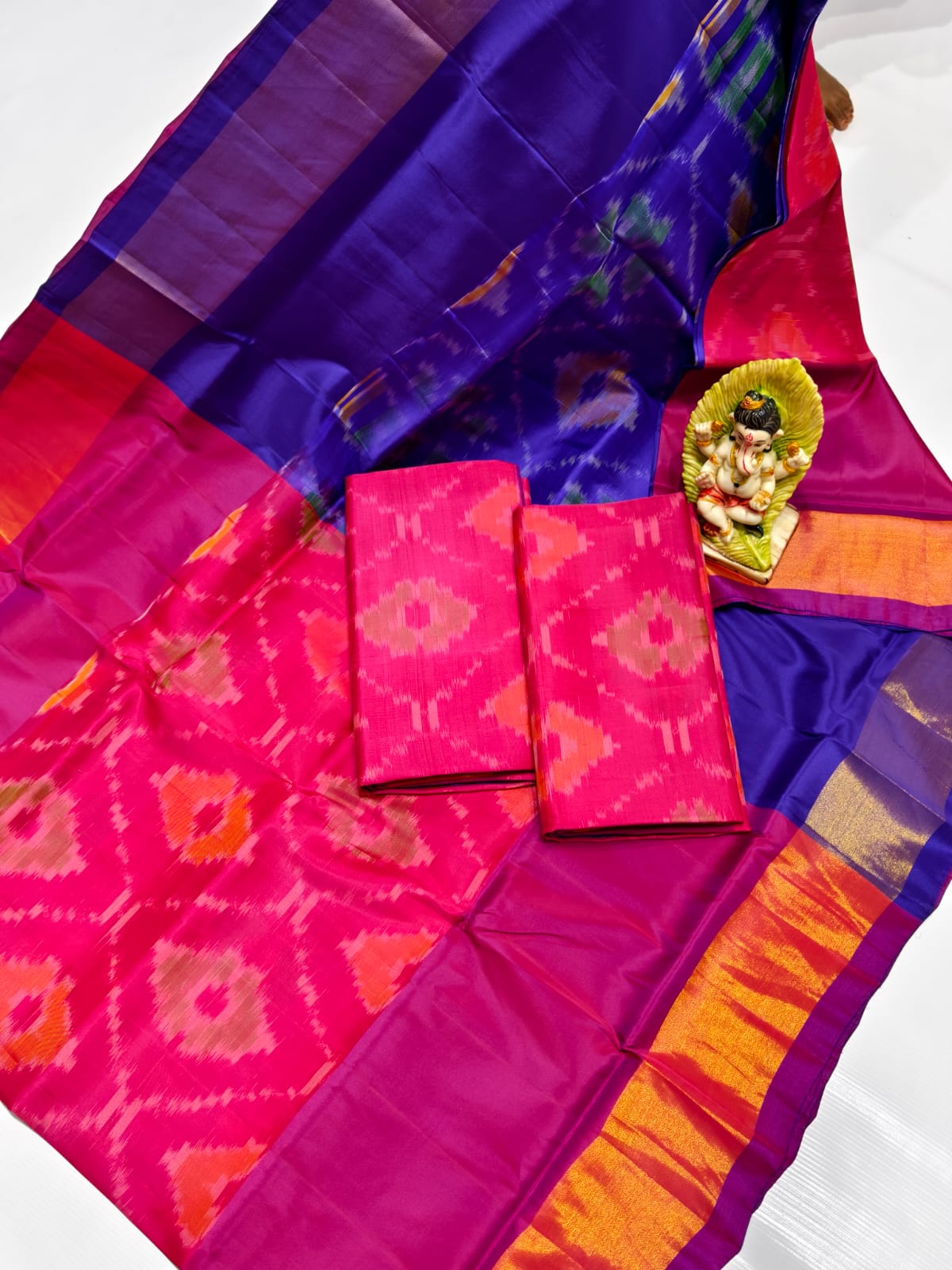 Pink and dark blue Uppada soft silk sarees