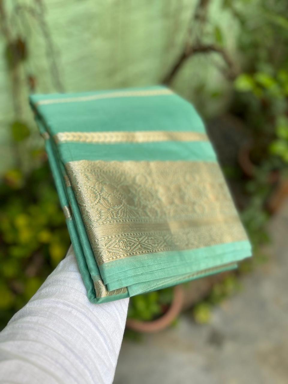 Pastel green Banarasi kora organza silk sarees