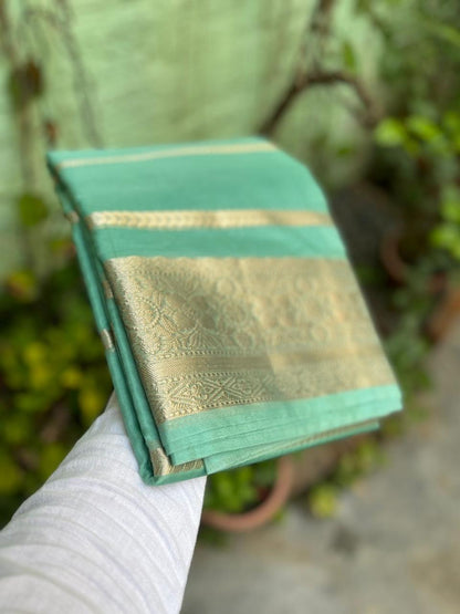 Pastel green Banarasi kora organza silk sarees