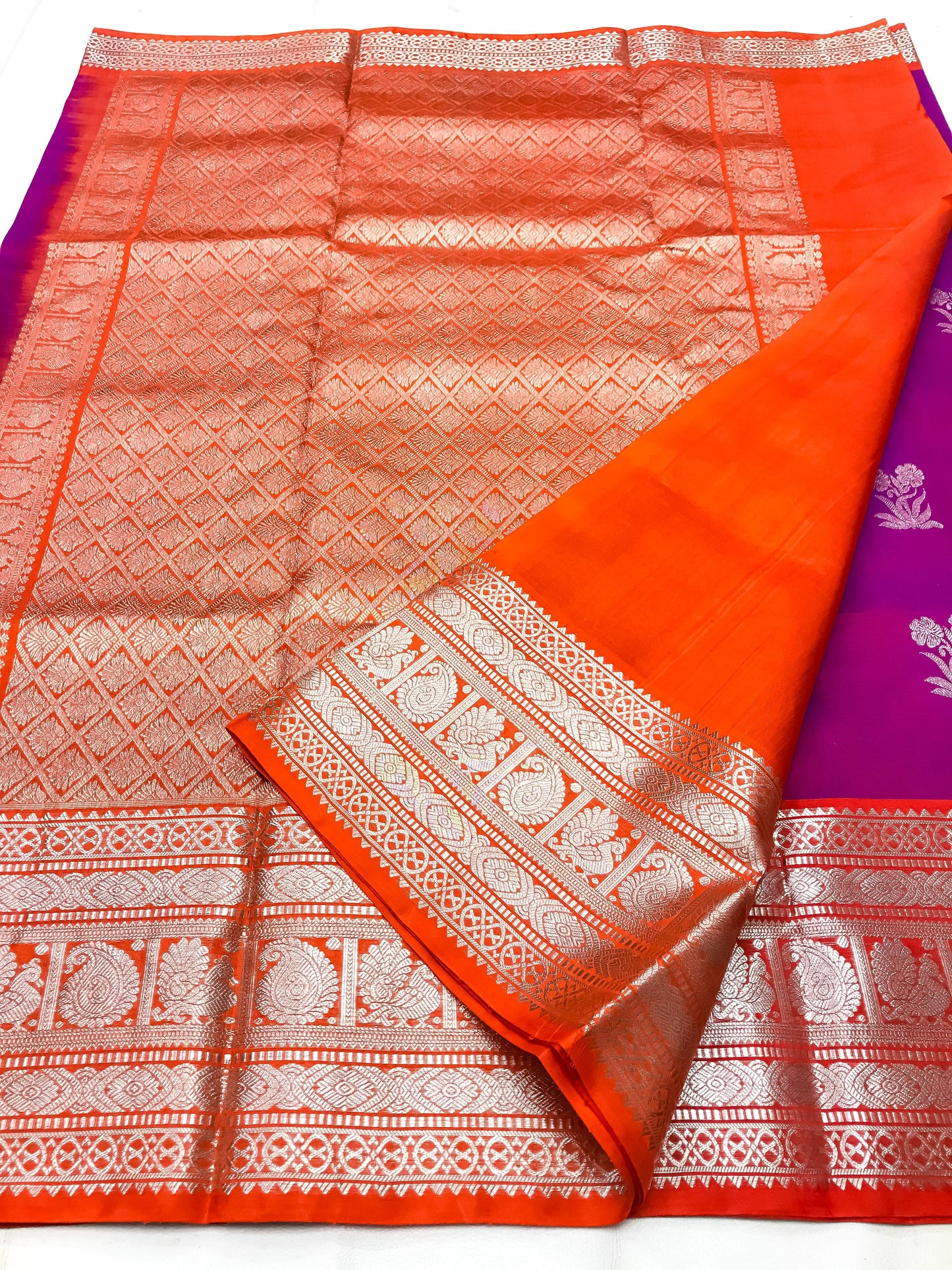 Dark Magenta with orange Pure Venkatagiri silk sarees