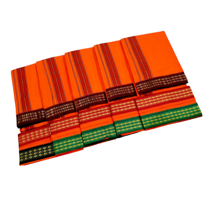 Orange pure cotton korvai dhoti with Angavastram