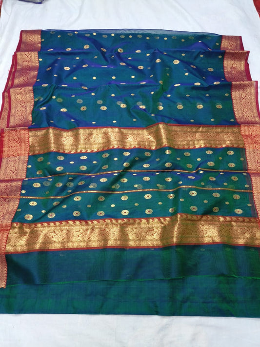 Peacock blue pure chanderi katan silk sarees