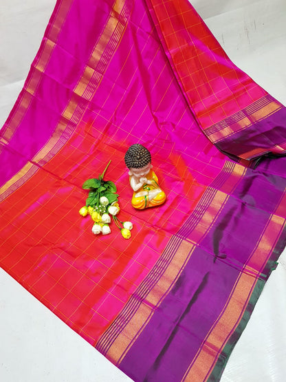 Red mix Pink uppada Anushka checks sarees