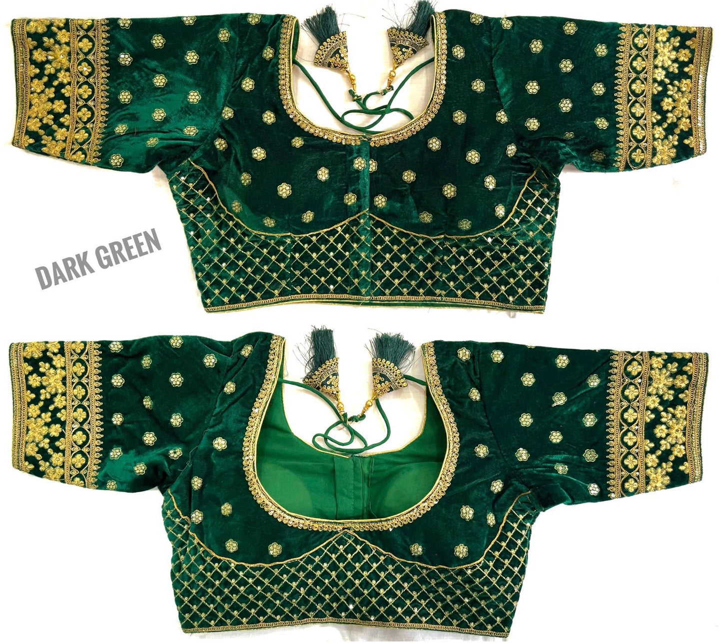 Dark green readymade velvet blouse