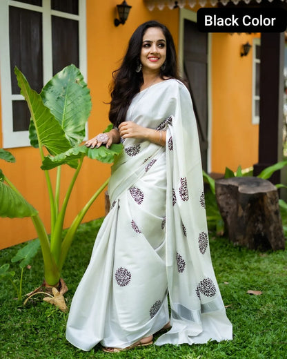 Onam Kerala silver tissue floral embroidery sarees