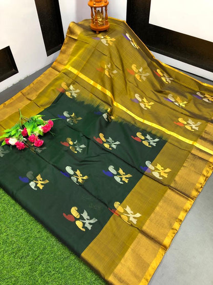 Bottle green Uppada Jamdani Sarees