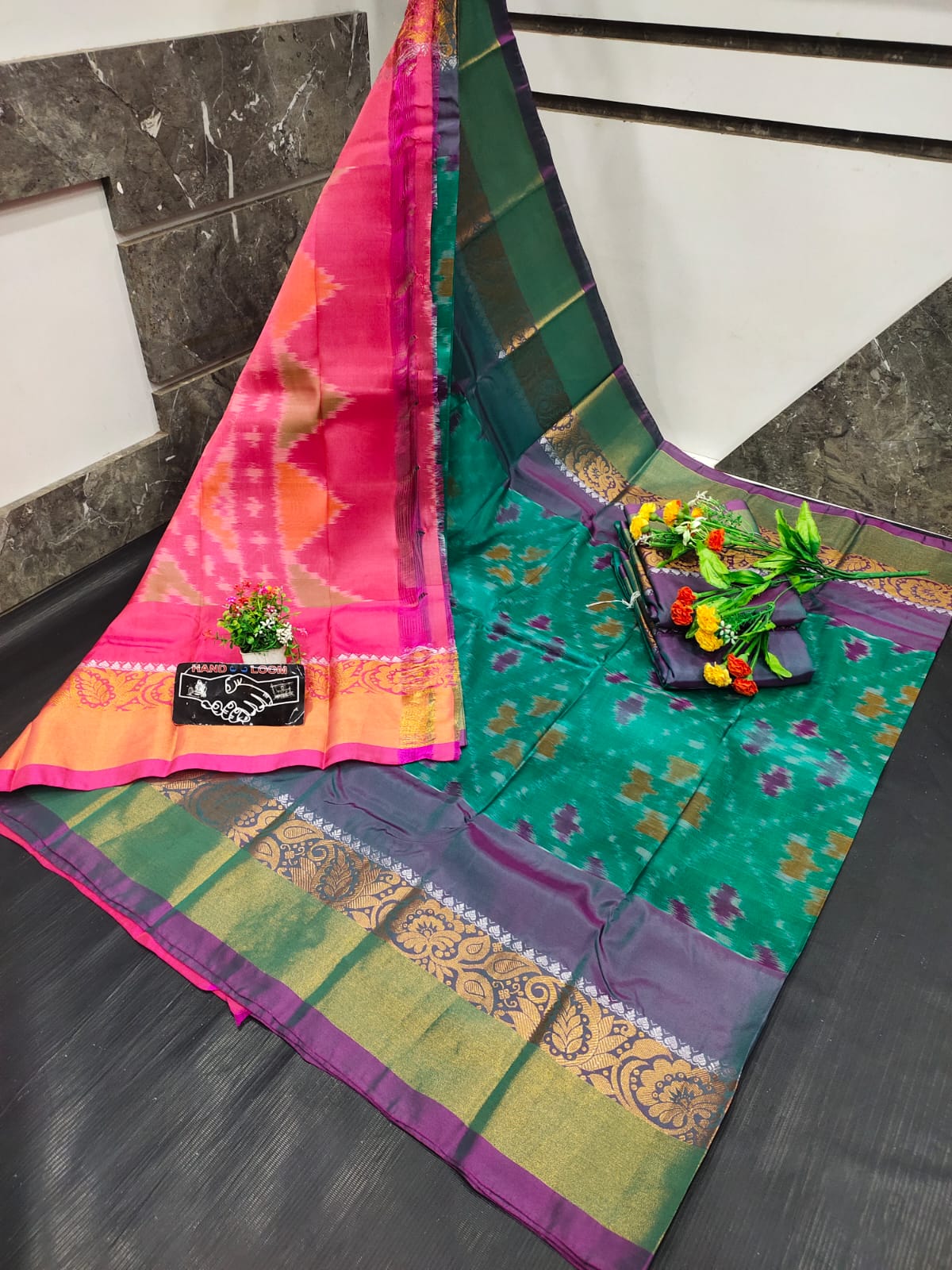 Dark green Uppada soft silk with kanchi border