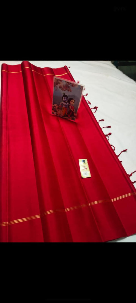 Red Pure kanchipuram plain silk sarees