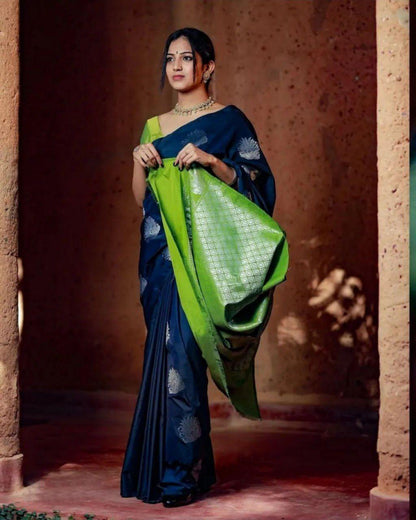 Navy blue banarasi soft silk sarees