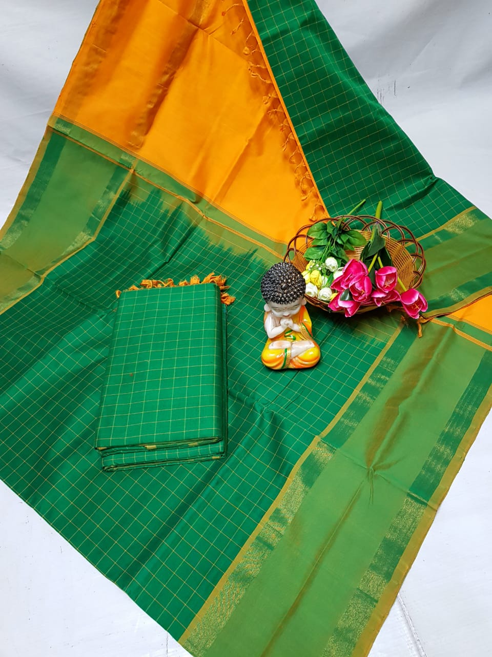 Green Tripura silk mahanati checks sarees