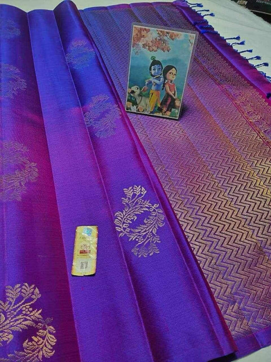 Violet Pure kanchipuram plain soft silk sarees