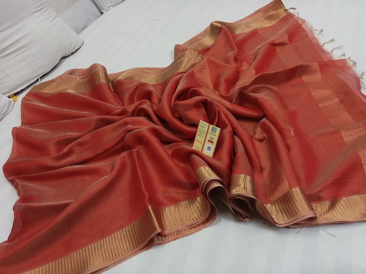 Red Pure Tussar tissue silk sarees