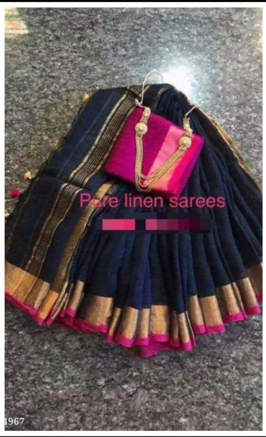 Navy blue 120 counts linen by linen sarees