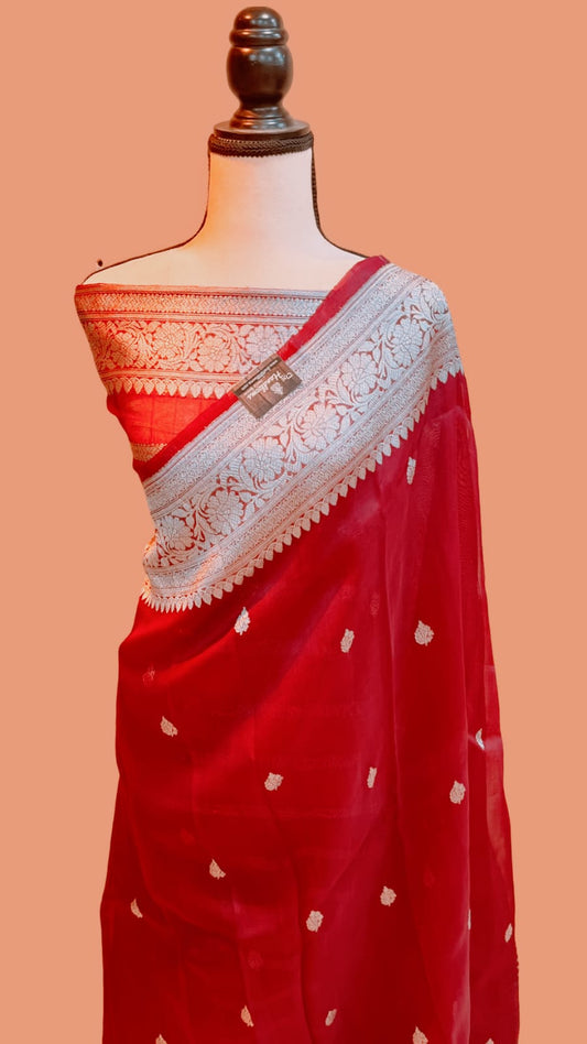 Red Banarasi organza silk sarees