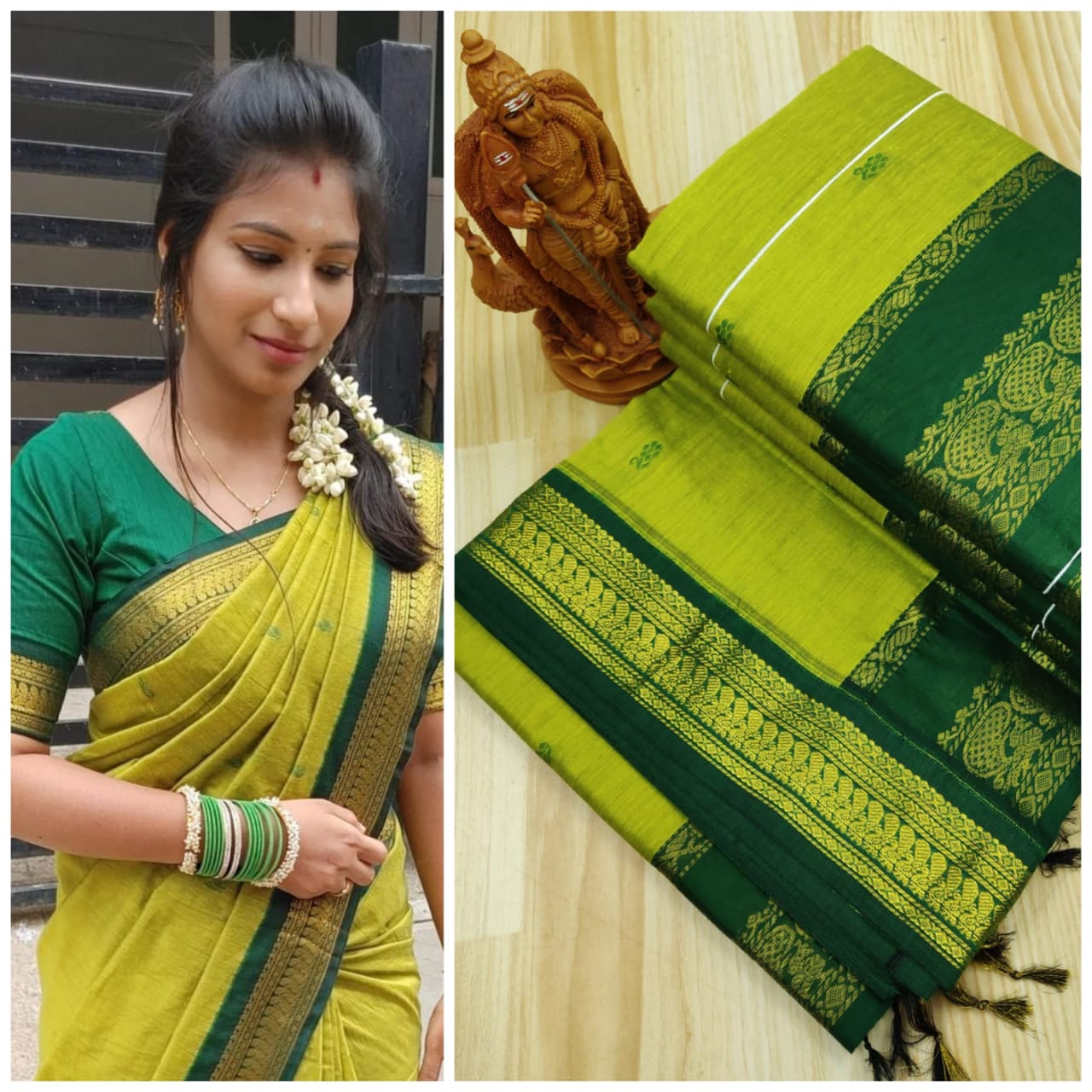 Light green with dark green kalyani cotton sarees