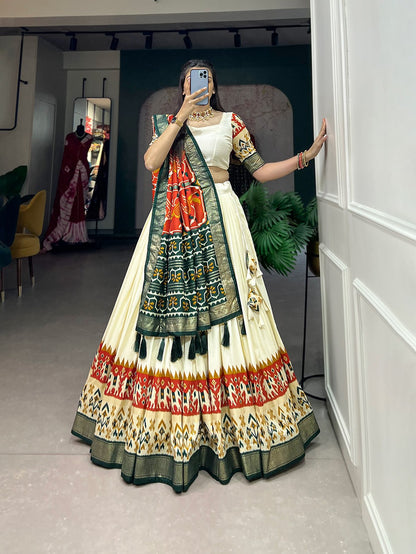 Cream and dark green lehenga choli