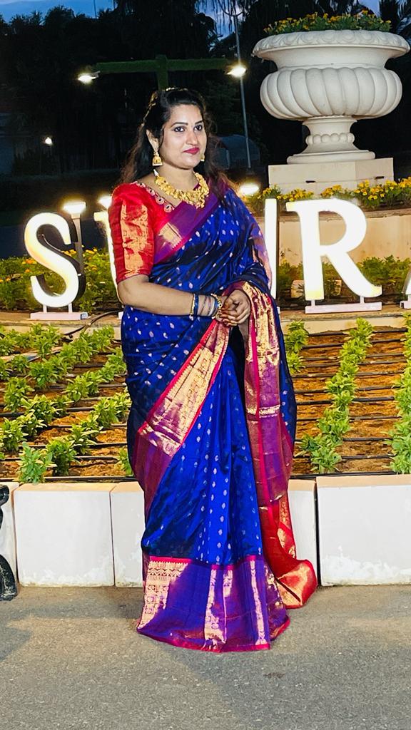 Dark blue Kuppadam kanchi border sarees