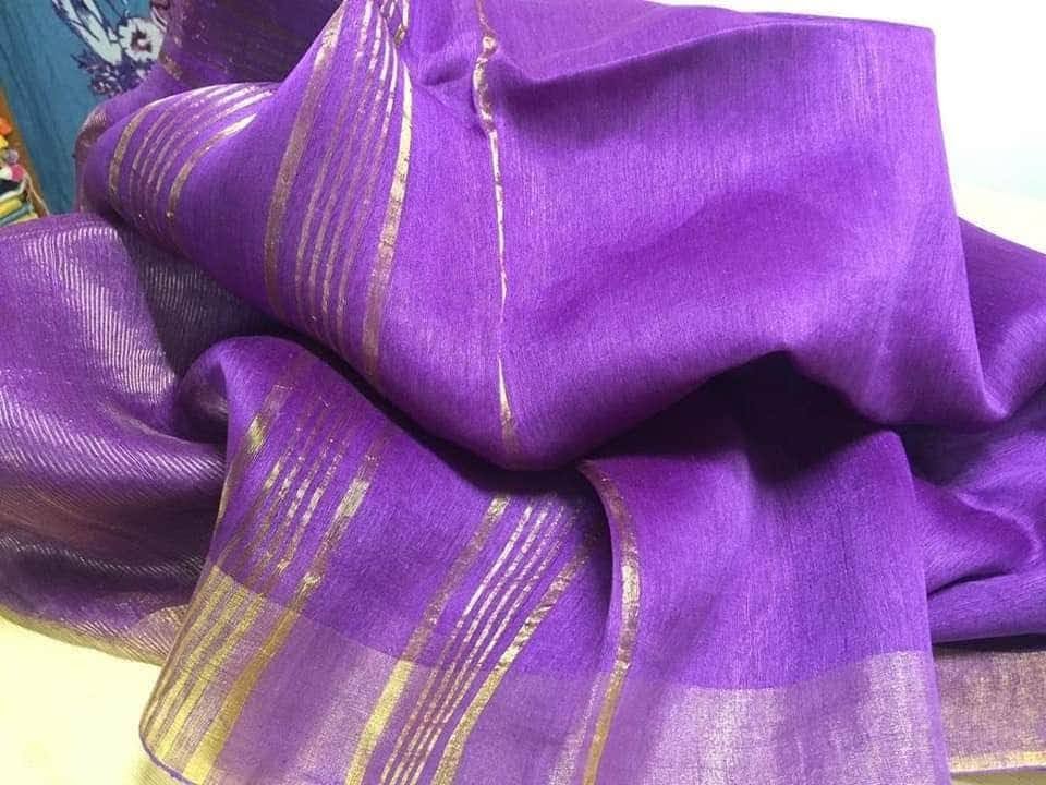 Purple festive wear silk linen sarees