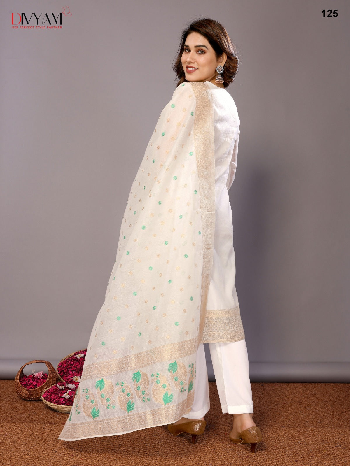 Off white chanderi readymade suits