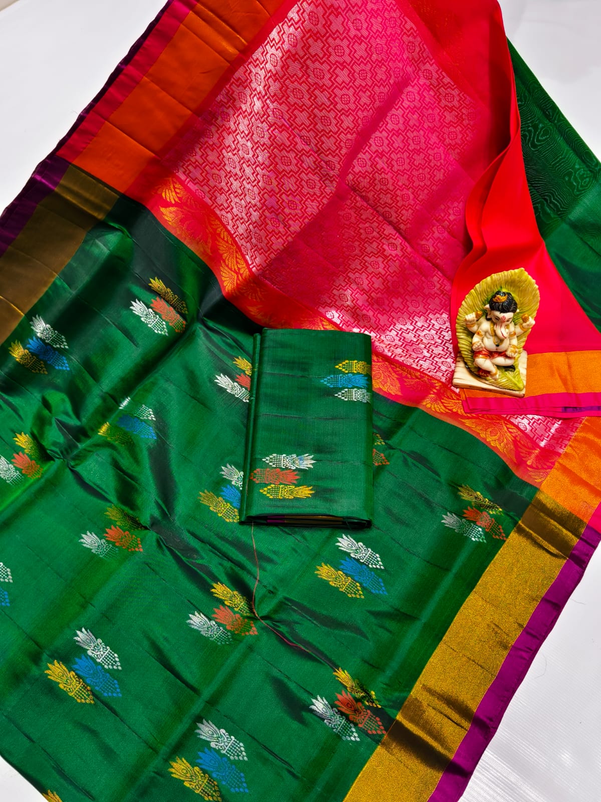 Dark green uppada 4 ply pattu sarees