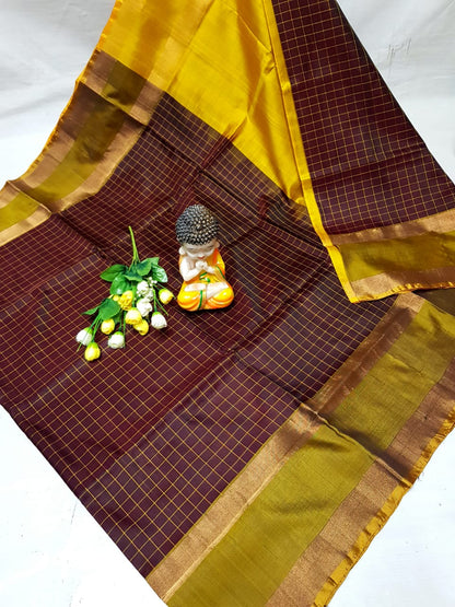 Chocolate brown uppada mahanati checks sarees