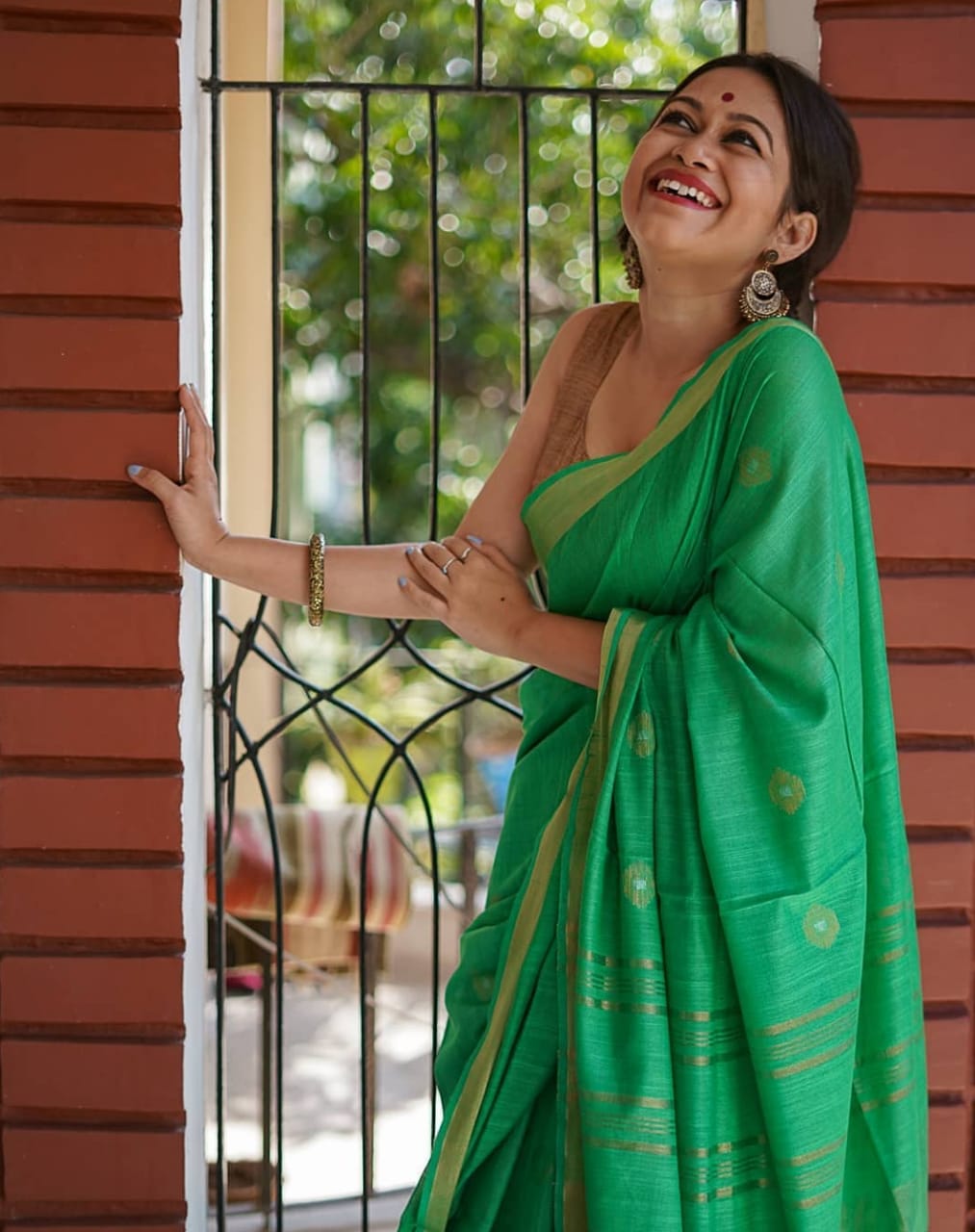 Green linen cotton sarees