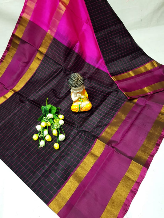 Black and Pink uppada mahanati checks sarees