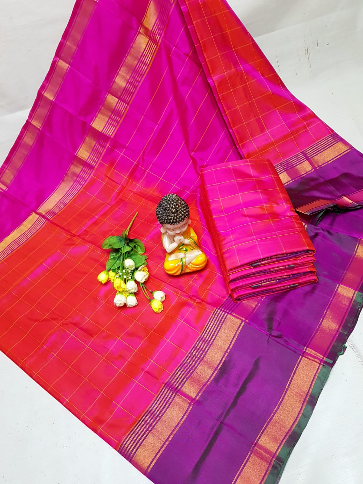 Red mix Pink uppada Anushka checks sarees