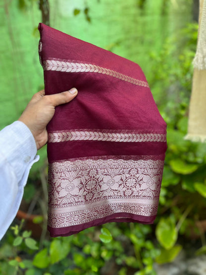 Burgundy Banarasi kora organza silk sarees