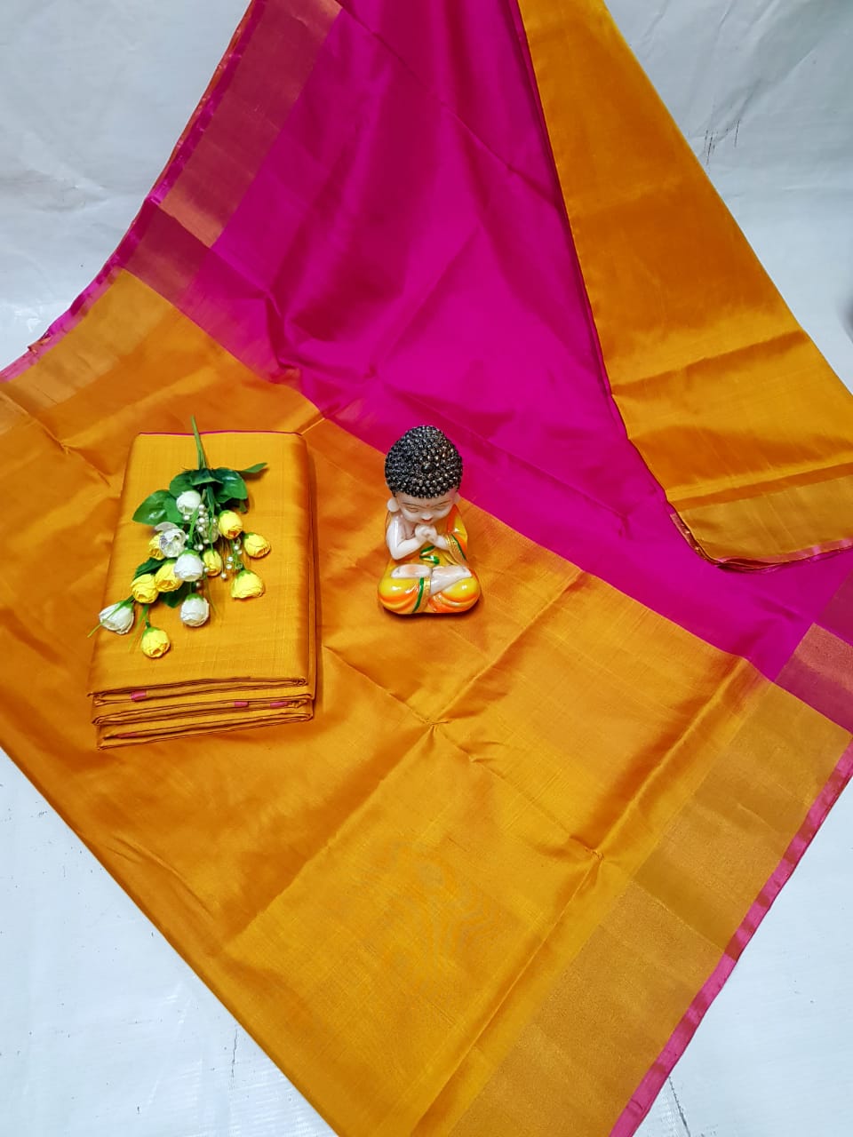 Mango yellow uppada plain silk sarees