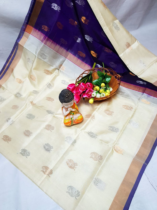 White handloom Uppada silk sarees with small border