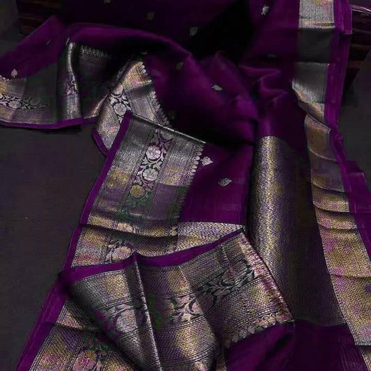 Dark wine Banarasi kora organza sarees