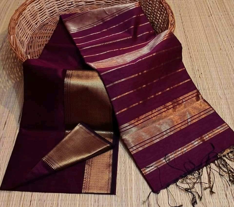 Dark purple Maheshwari big border sarees