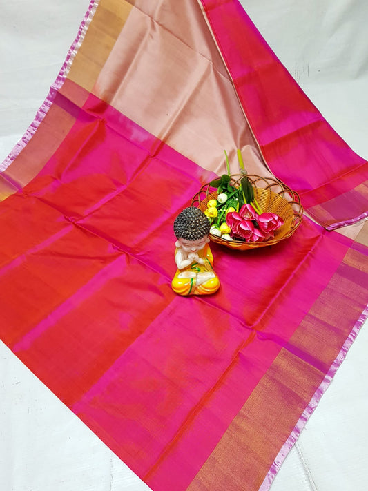 Dark pink uppada plain silk sarees