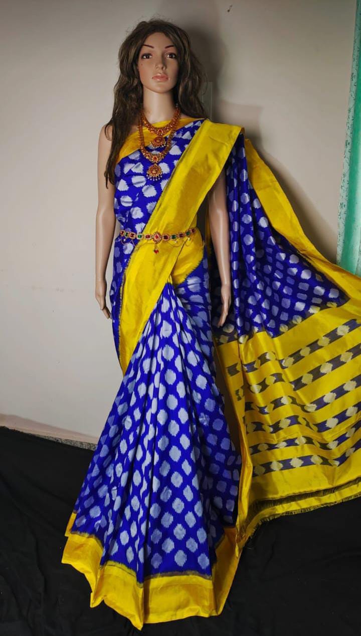 Dark blue handloom pochampally ikkat silk sarees