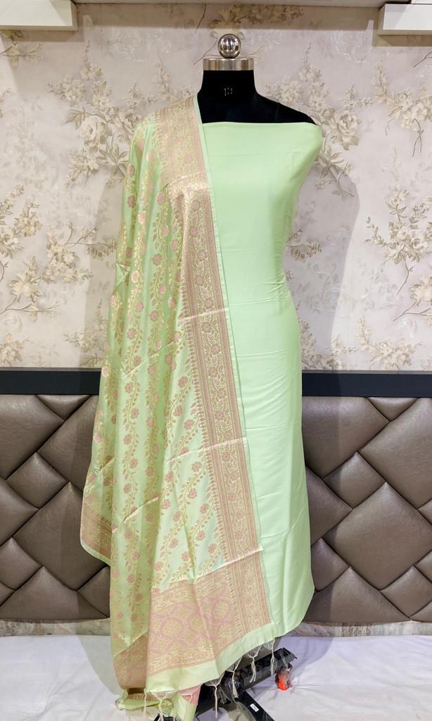 Light lime green banarasi silk suits